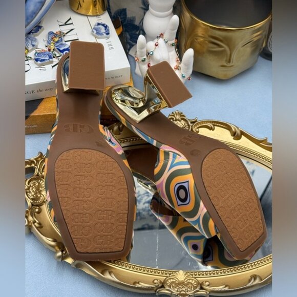 🆕 GIANNI BINI 🧿 NWOB Vibe-Check Retro Print Satin Sculpted Sandals, Sz 8 M - Picture 13 of 15